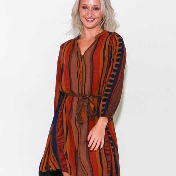 Western Boho Midi Dress Rust Stripe | Anthropologie Style Desert Boho | Umgee - Picture 5 of 6